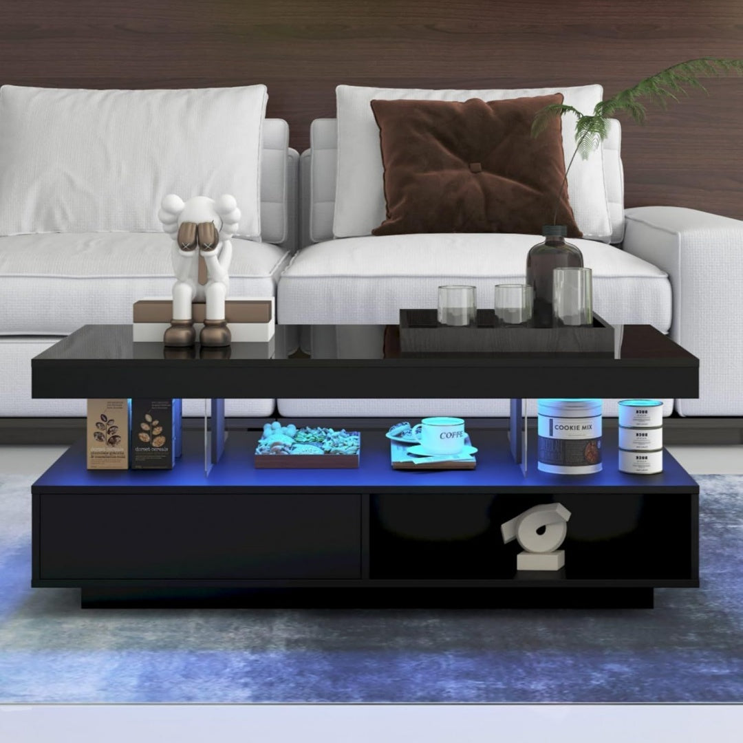 Table de salon gris bois ingenierie 95 cm, rangement design moderne
