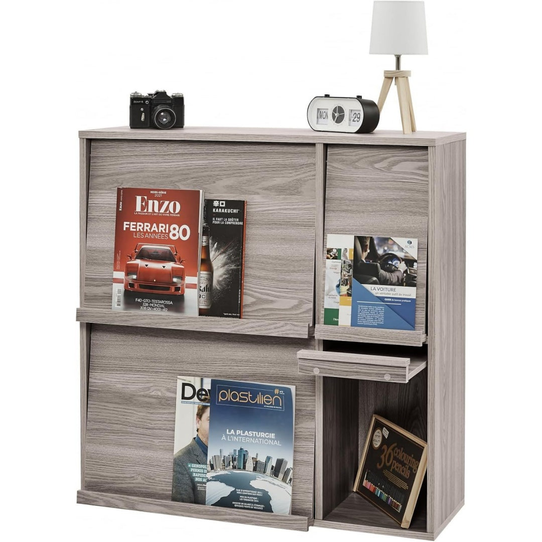 Grise bibliotheque 4 portes 34 x 89 x 90 cm portes coulissantes