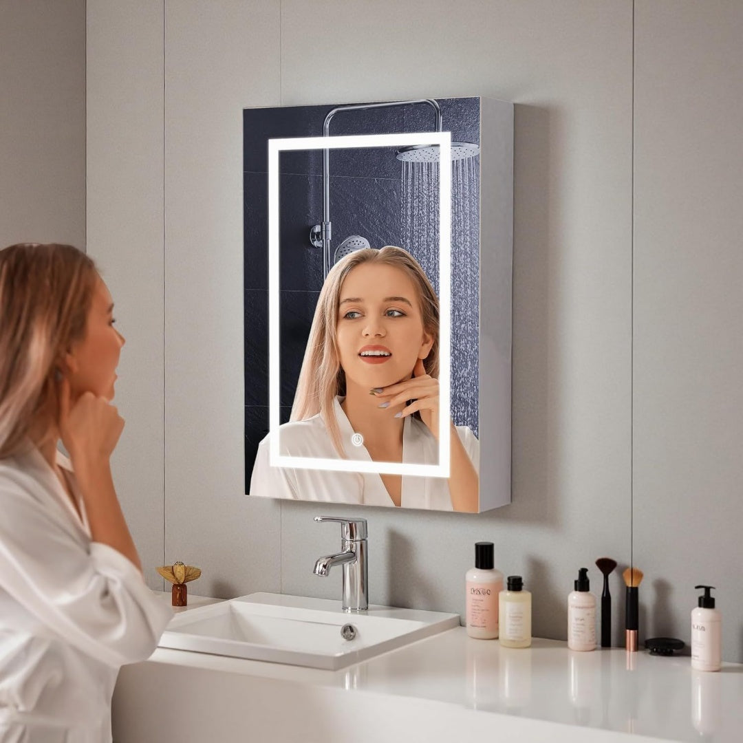 Polyvalent, armoire a miroir gris en panneau de particules 1 porte