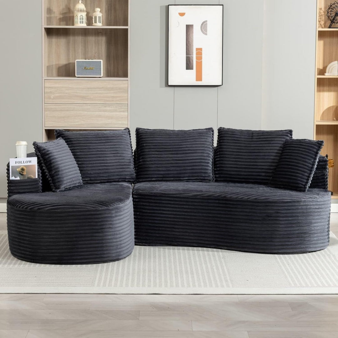 Canape gris avec coussin rembourre en tissu