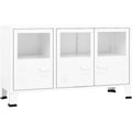 Meuble buffet gris clair, etageres reglables