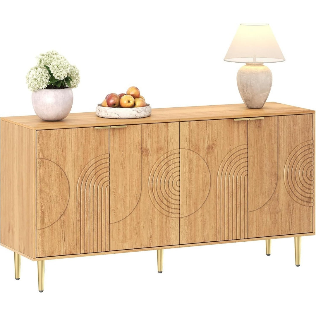 Buffet marron, structure robuste, quatre portes