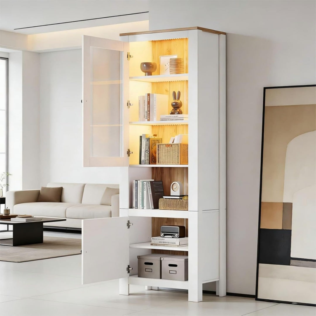 Buffet en verre teinte gris clair, deux portes