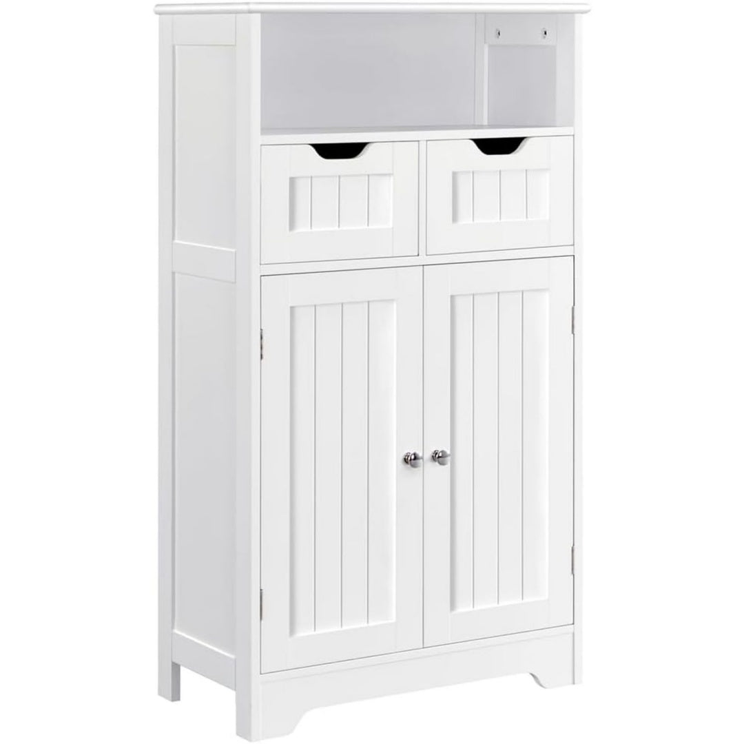 Astucieux meuble sur pied gris clair 2 tiroirs 2 portes