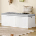 Chaleureux banc de rangement gris clair rembourre en tissu style rustique
