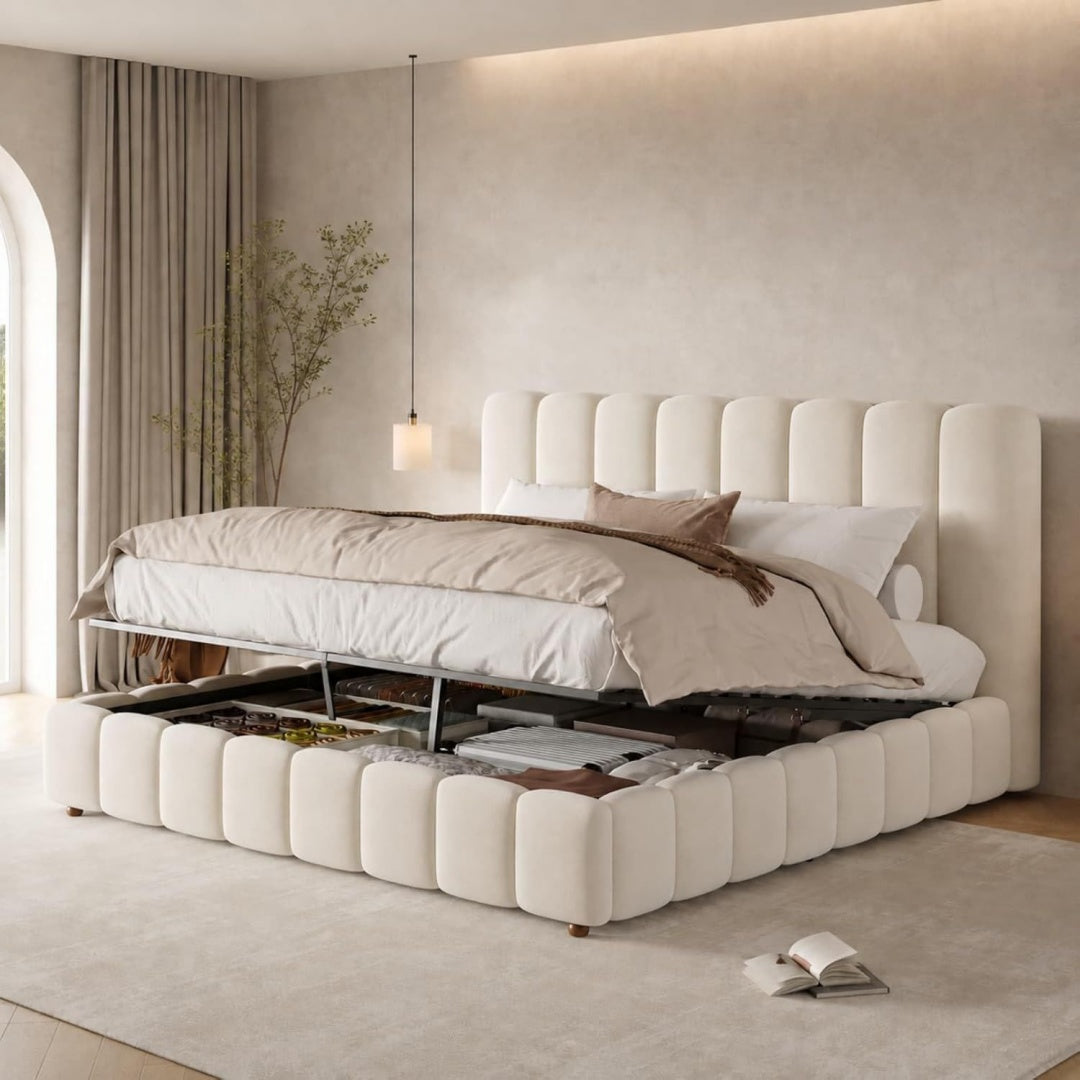 Beau lit en bois massif et tissu