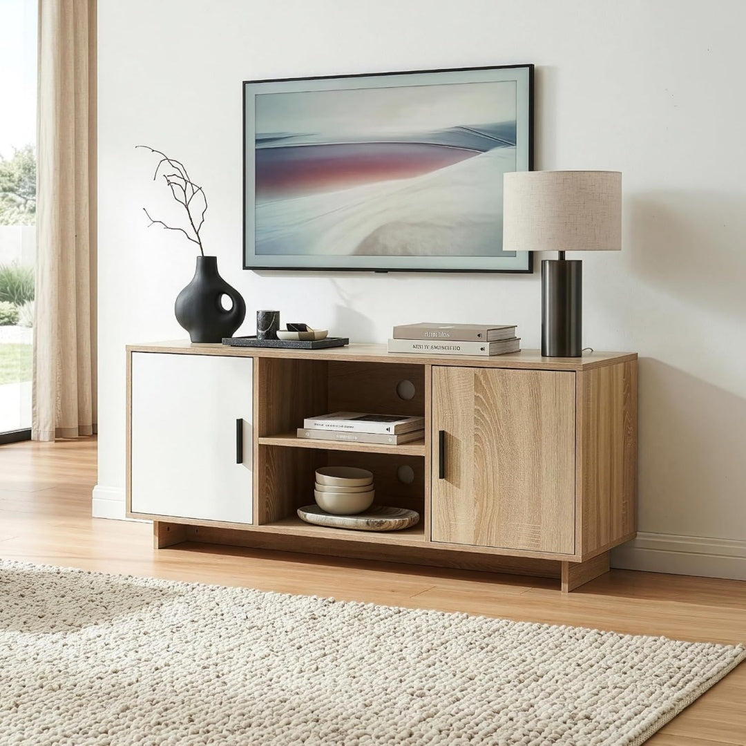 Meuble TV gris clair effet chene Sonoma design moderne